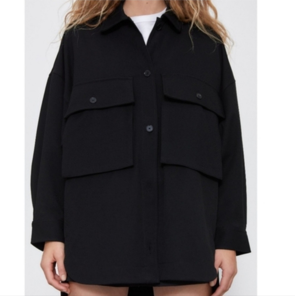 Zara Women's Black Heavyweight Jacket /Shacket  Pockets Button Front Size Small. - Picture 3 of 10